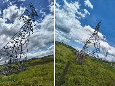 Ciclone extratropical provoca queda de torre de transmissão na divisa entre Jacareí e Igaratá