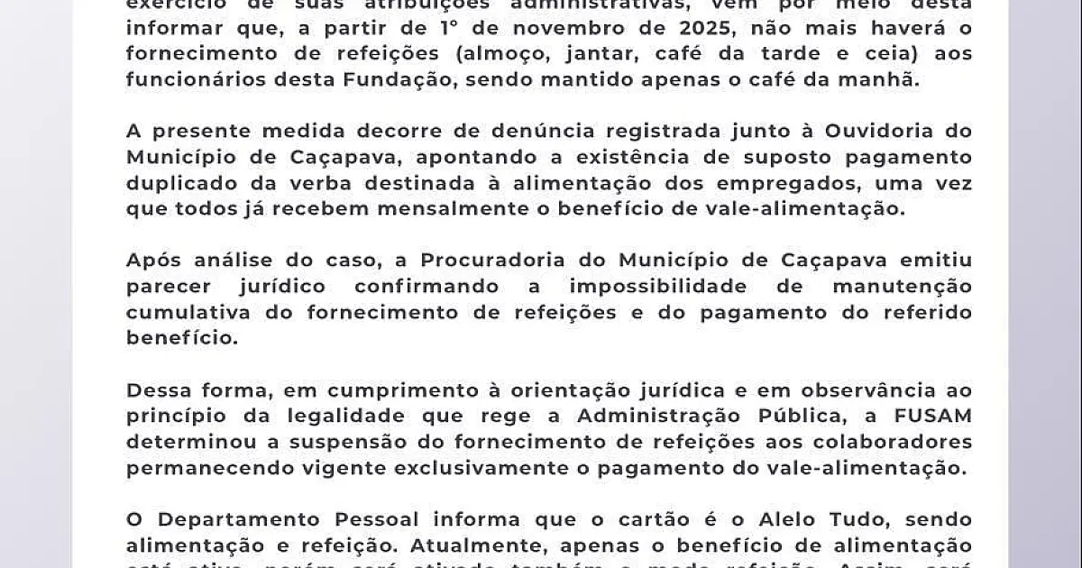 Sindicato denuncia retirada de direitos e servidores da FUSAM entram em estado de greve em Caçapava