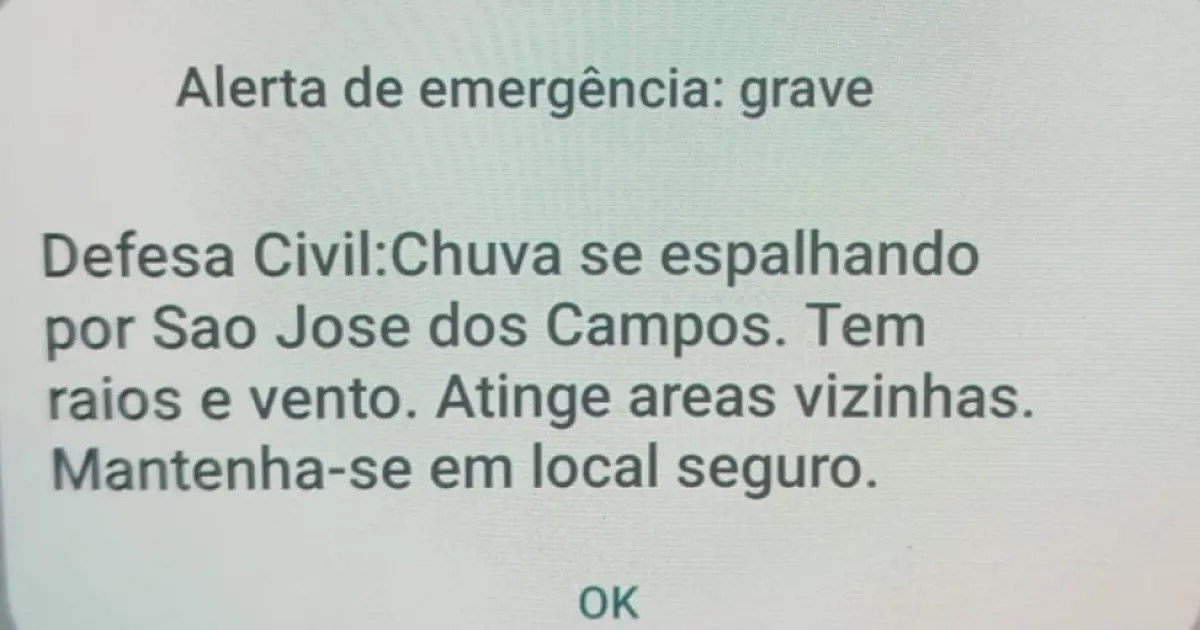 São José dos Campos em alerta: chuva forte ativa aviso de emergência nos celulares